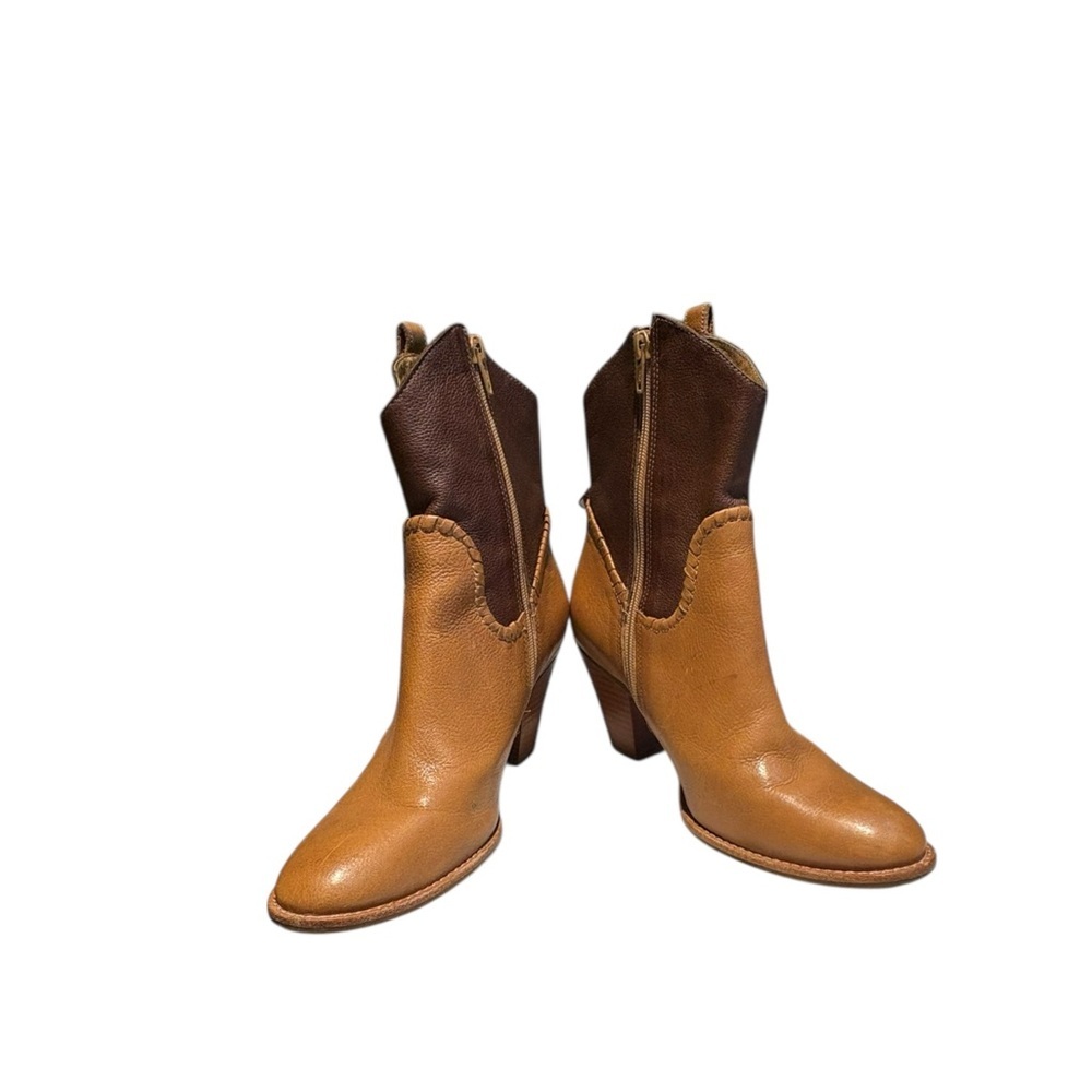 Jack Rogers Ryan Western Ankle Boots Two Tone Leather Tan Brown 9.5